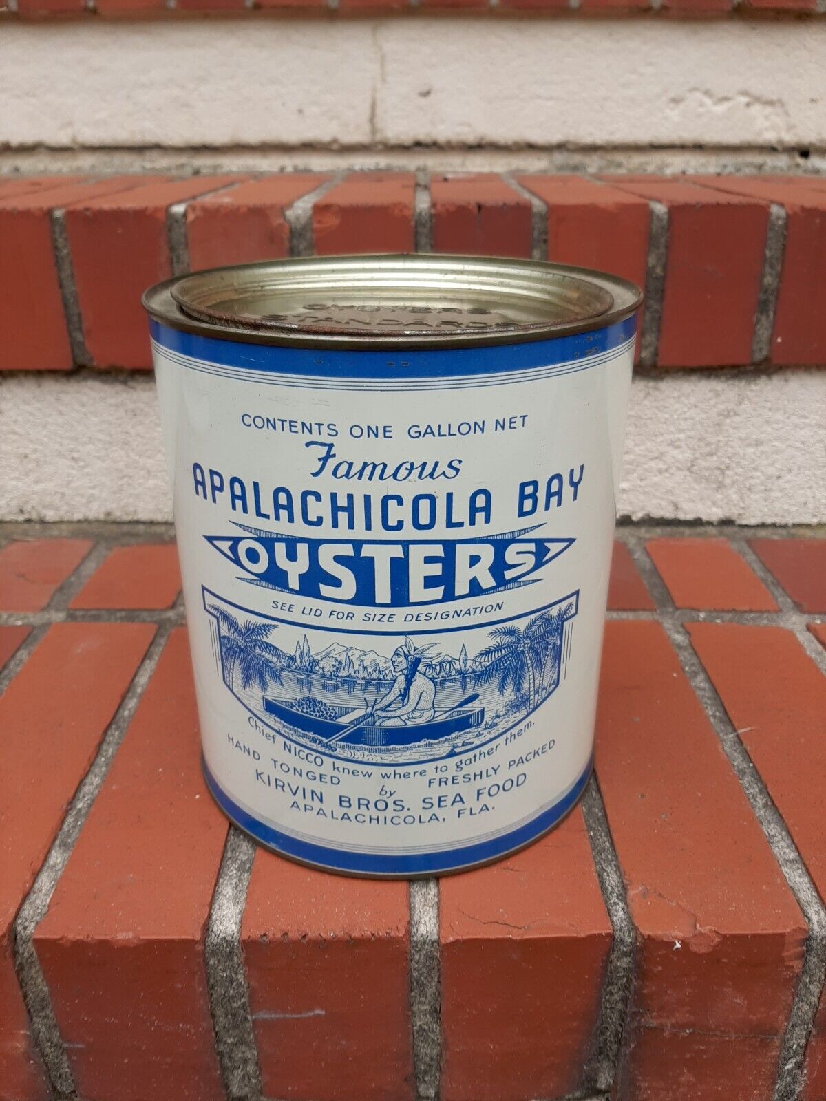 Vintge Gal Oyster Tin Can Apalachicola Bay Oysters Chief Nicco Kirvin Seafood FL