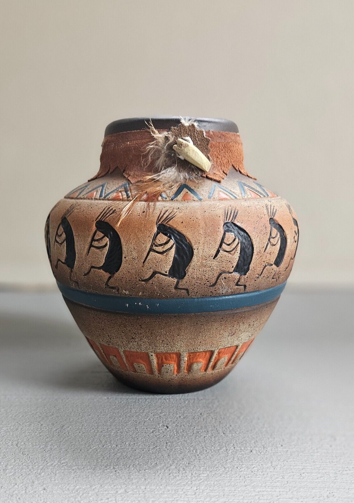 Vintage Southwest Native American Kokopelli Pottery Decorative Hand Painted Vase