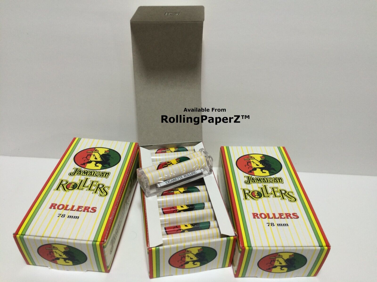 BUY THREE of 12 COUNT BOX COUNTER TOP DISPLAYS - JAMAICAN ROLLING MACHINES 78MM