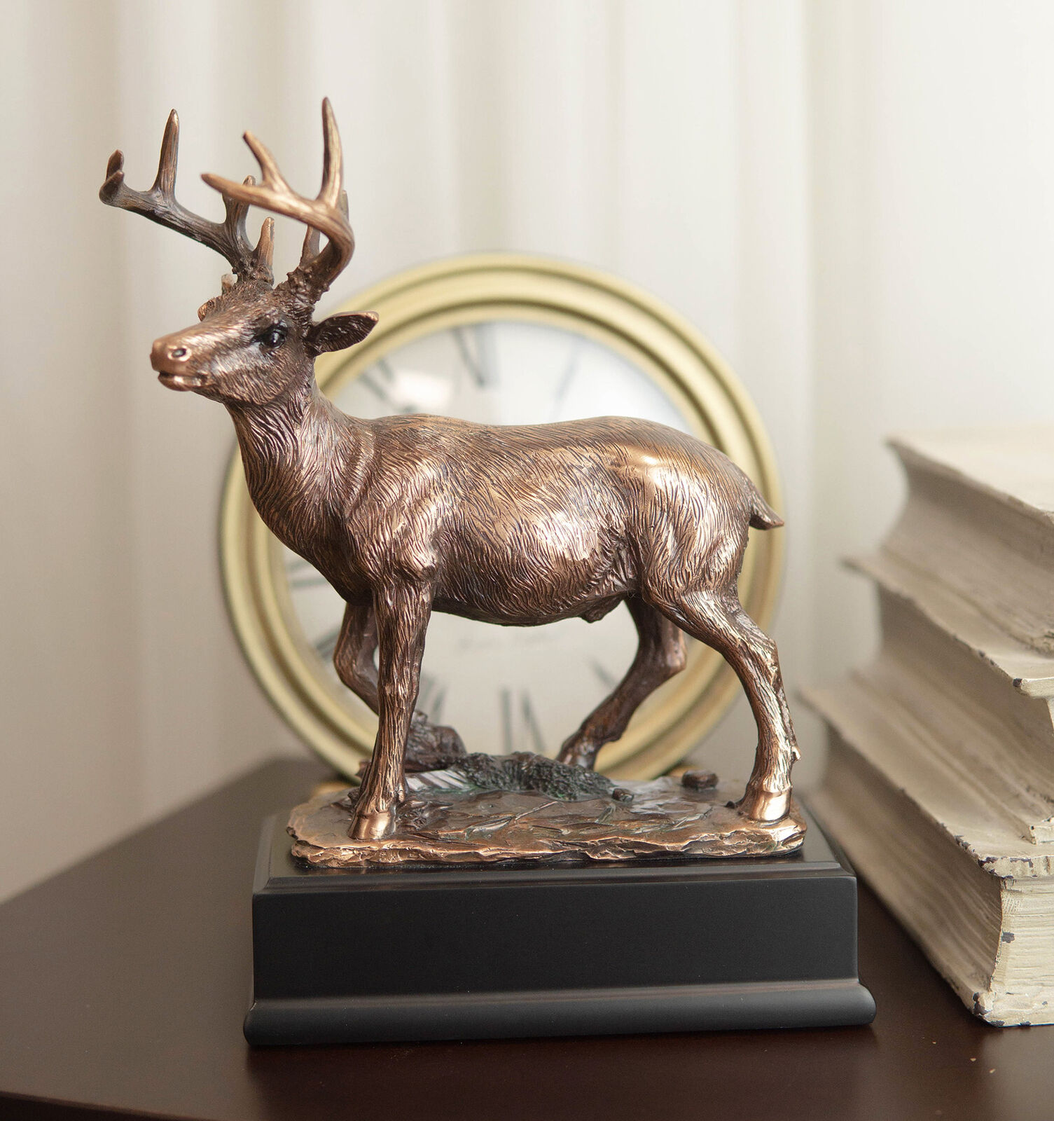 Ebros Rustic 12 Point Buck Stag Deer Bronze Patinated Resin Statue W/Trophy Base