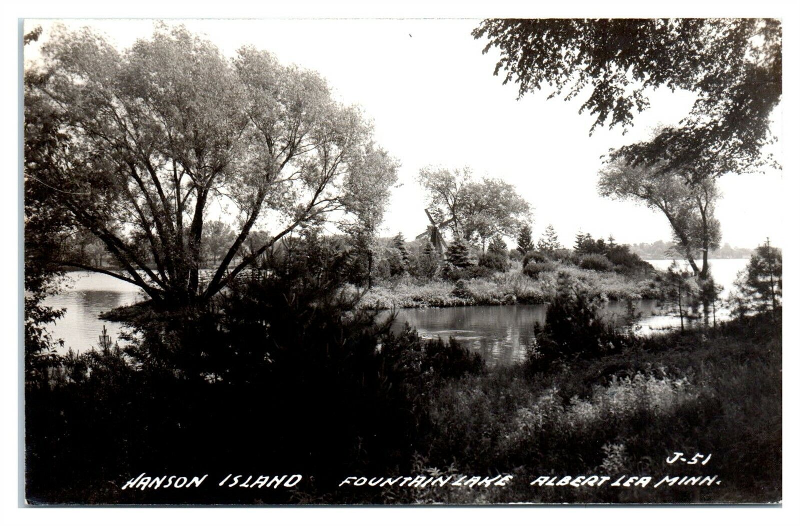 RPPC Hanson Island, Fountain Lake, Albert Lea, MN Real Photo Postcard *6S(4)11