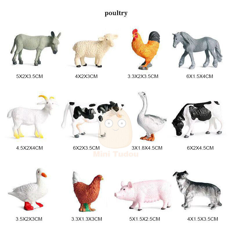 12pc Realistic Mini Farm Animals Figures Simulation Wildlife Toys Sculptures Set
