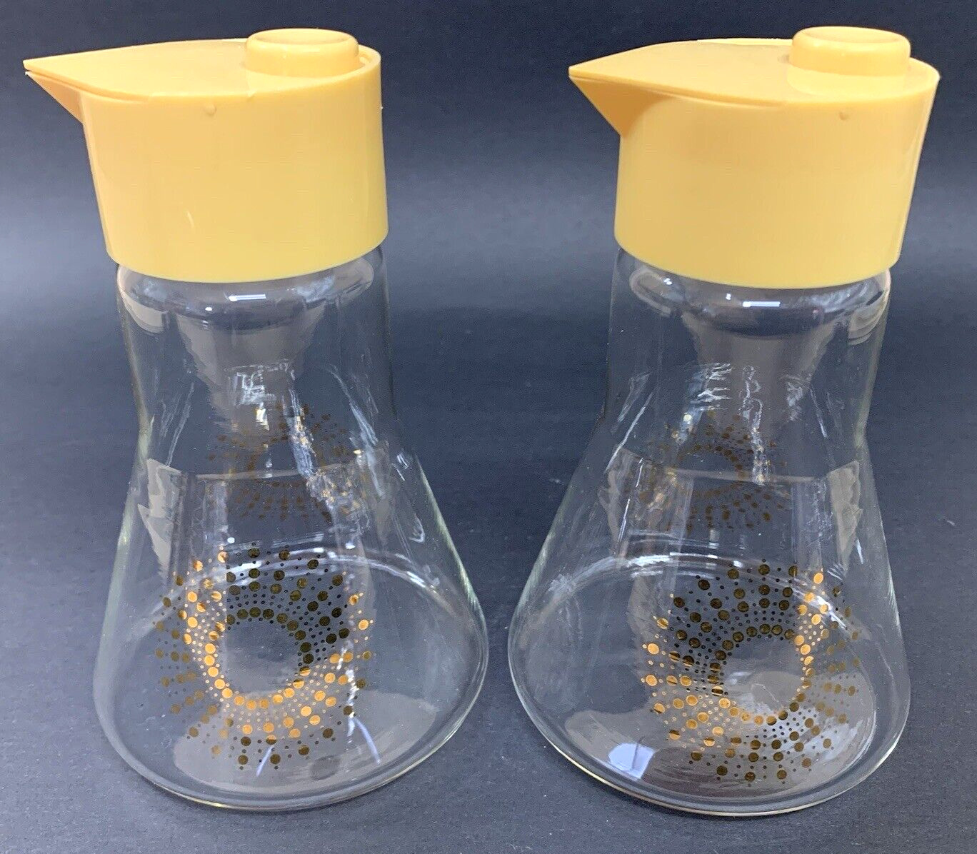 SET OF 2 Pyrex Vintage MCM Glass Syrup Cream Dispenser ATOMIC STARBURST 5 1/4\