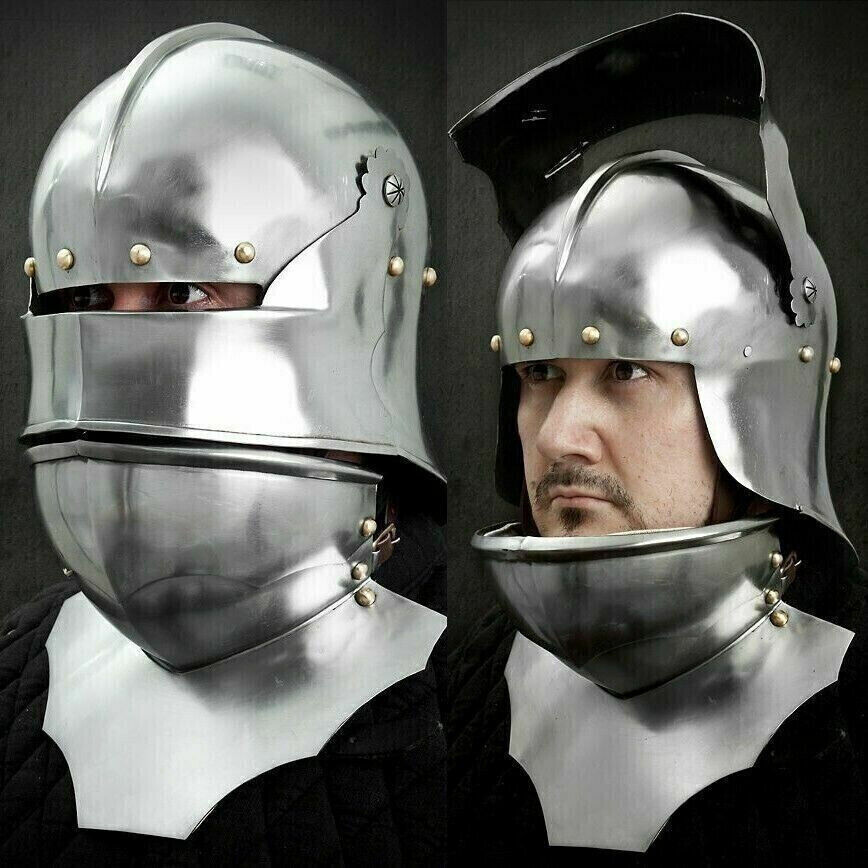 Medieval German Italian Sallet Helmet With Bevor & Visor Larp Warrior