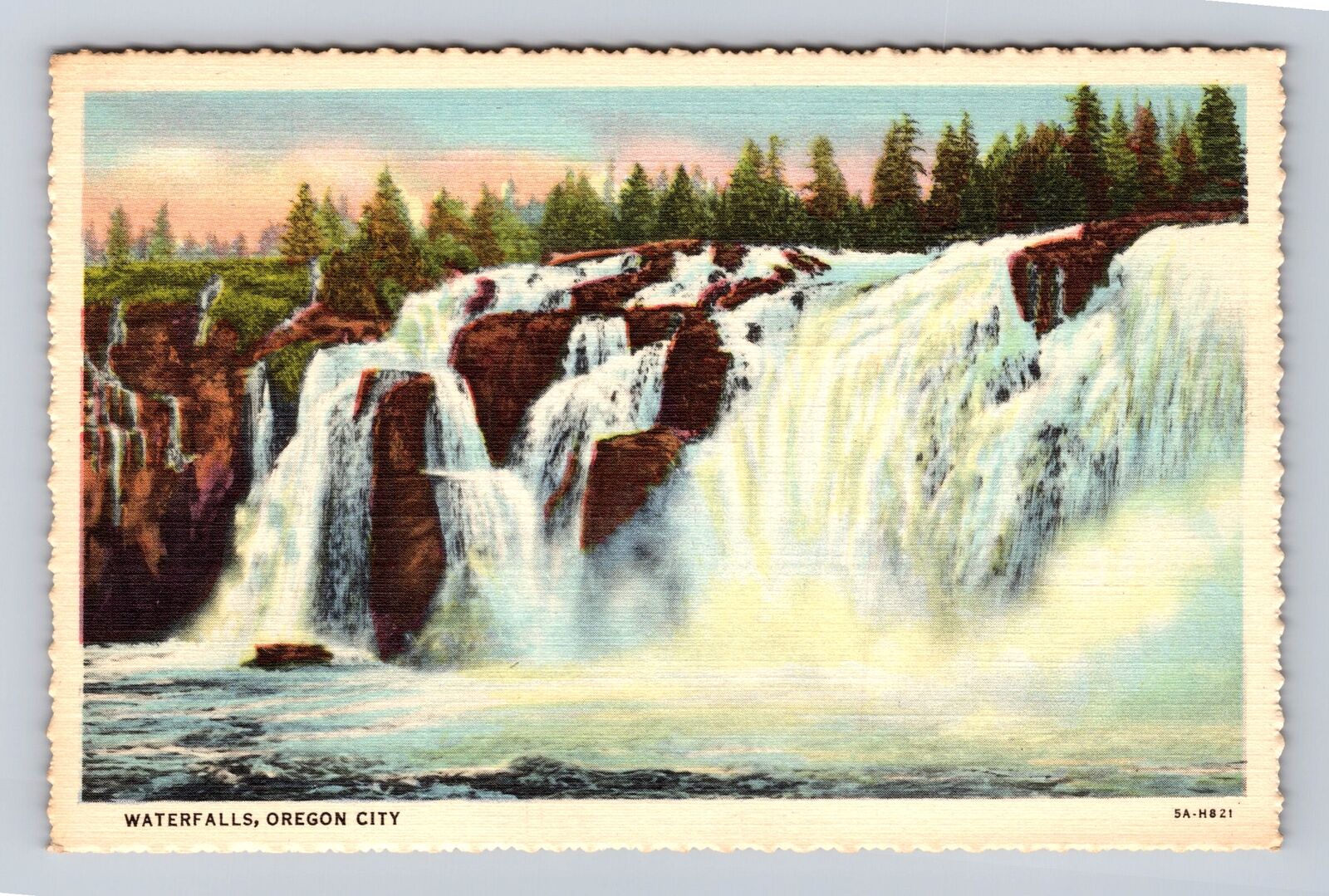 Oregon City OR-Oregon, Waterfalls, Antique, Vintage Souvenir Postcard