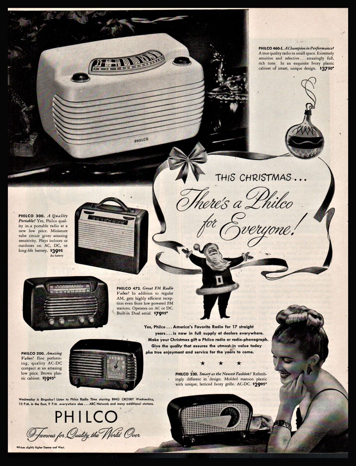 1947 PHILCO Model 460-1, 300, 472, 200, 230 Table & PortableTube Radio PRINT AD