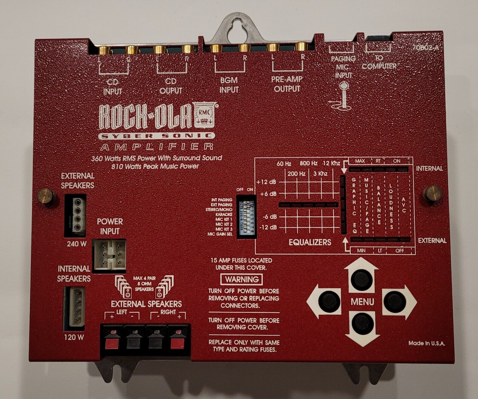 Rock-ola CD Jukebox RED Amplifier, 360 watt Syber Sonic 70002-A, ASSY PN 58438-A