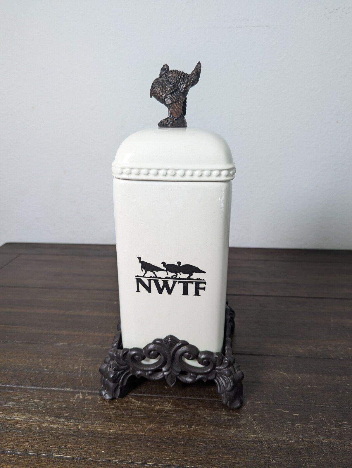 NWTF National Wild Turkey Federation Canister with Metal Stand VG Cond