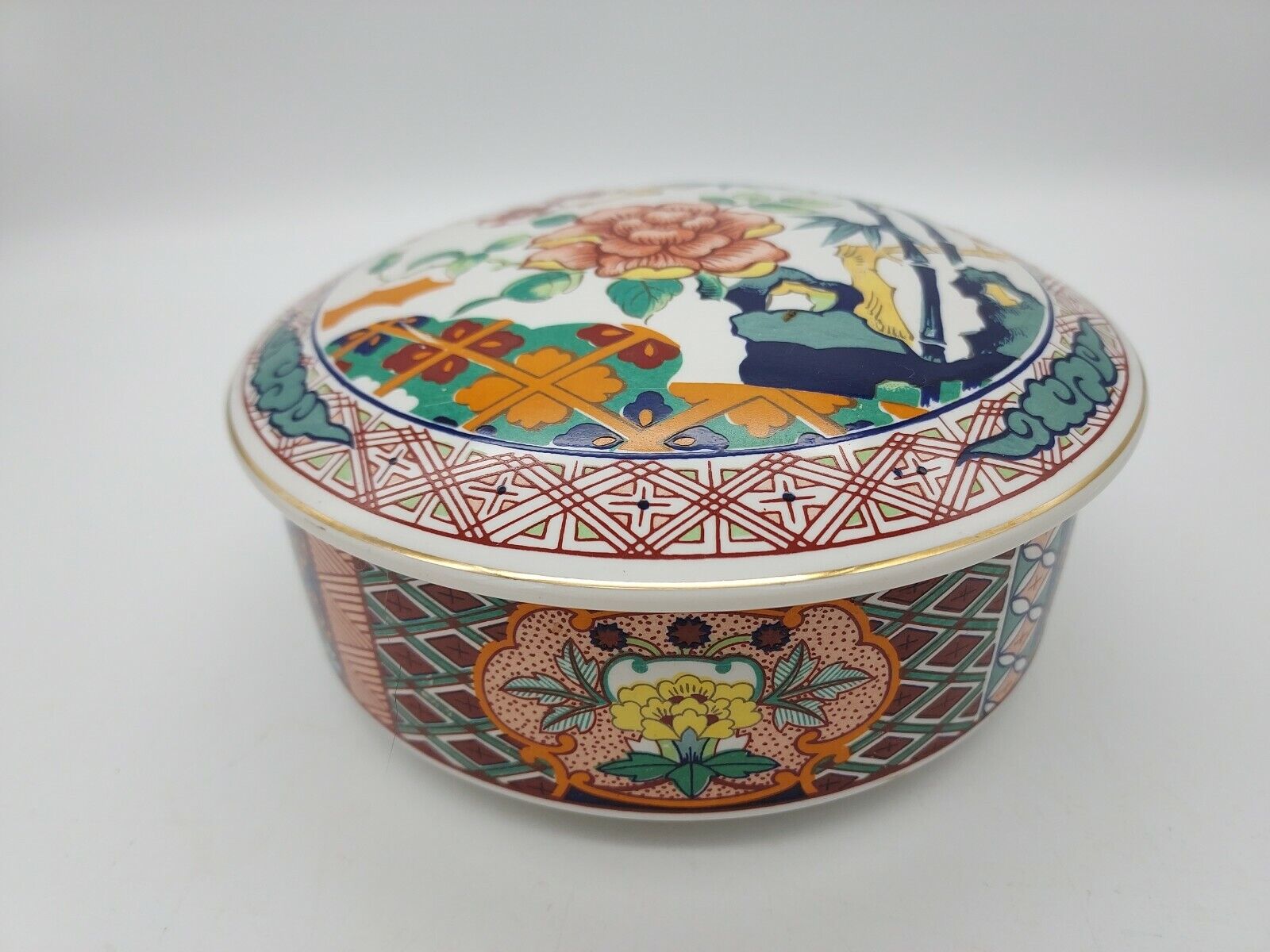 Vtg Sakura Miyako Imari Ware Japanese Porcelain Covered Lid Bowl Dish Trinket