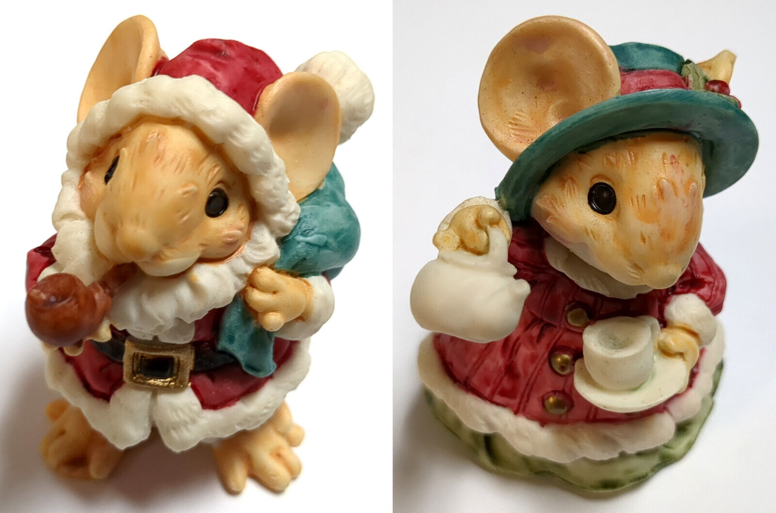 Little Cheesers lot：Vintage Christmas Santa Bag Pipe, Mrs Claus Tea Mouse Figure