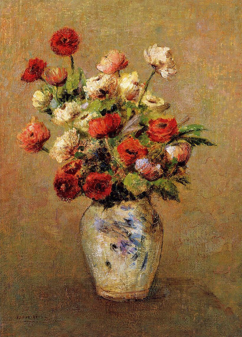 Oil painting spring flowers in vase Bouquet-of-Flowers-Odilon-Redon handmade art