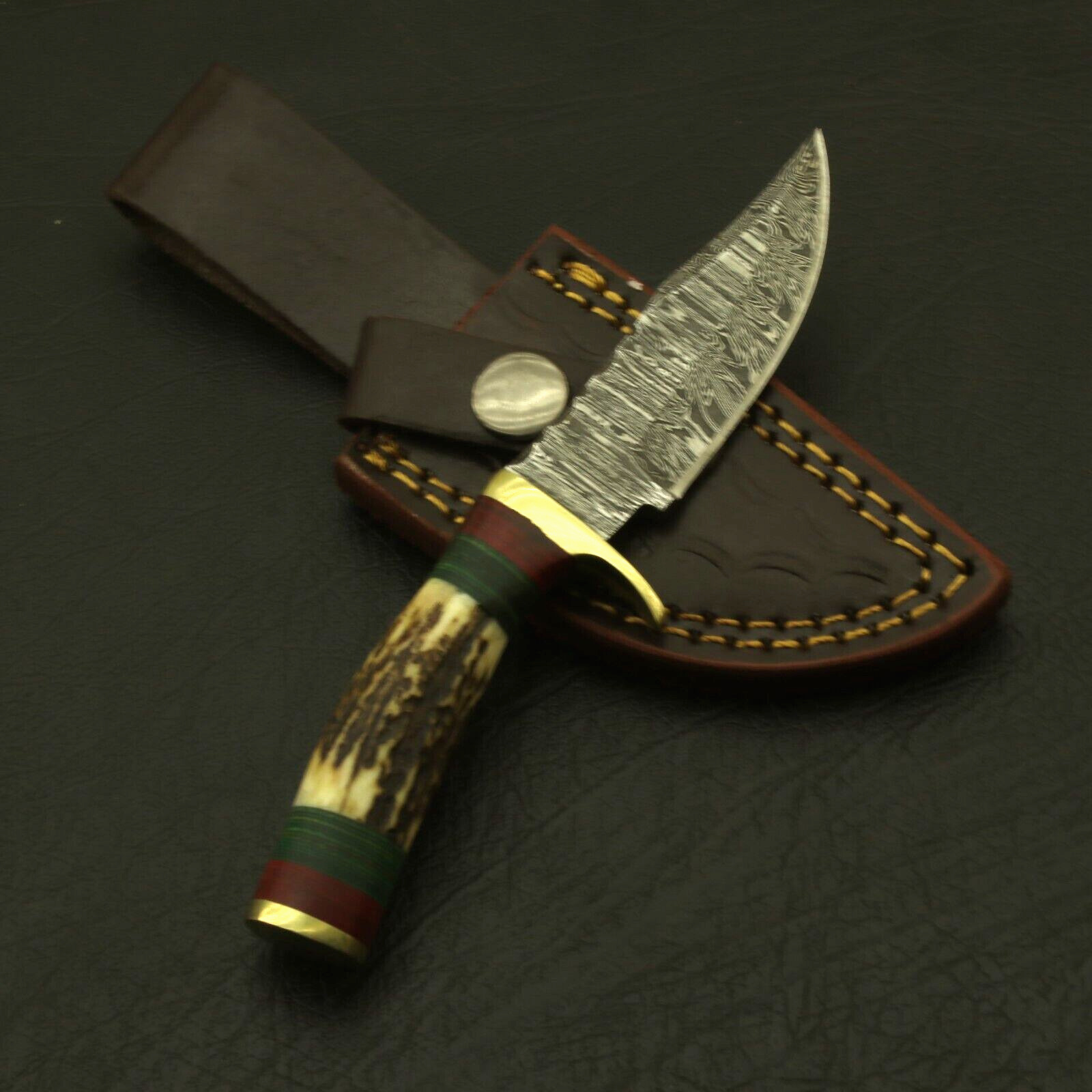 Vintage Handmade Damascus Steel Knife Enchanting Bolster handle/Custom Sheath
