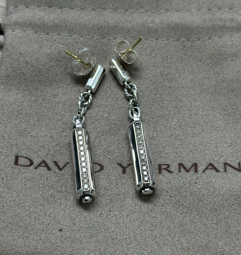 David Yurman Sterling Silver Lexington Drop Earrings with Pave  Diamonds 