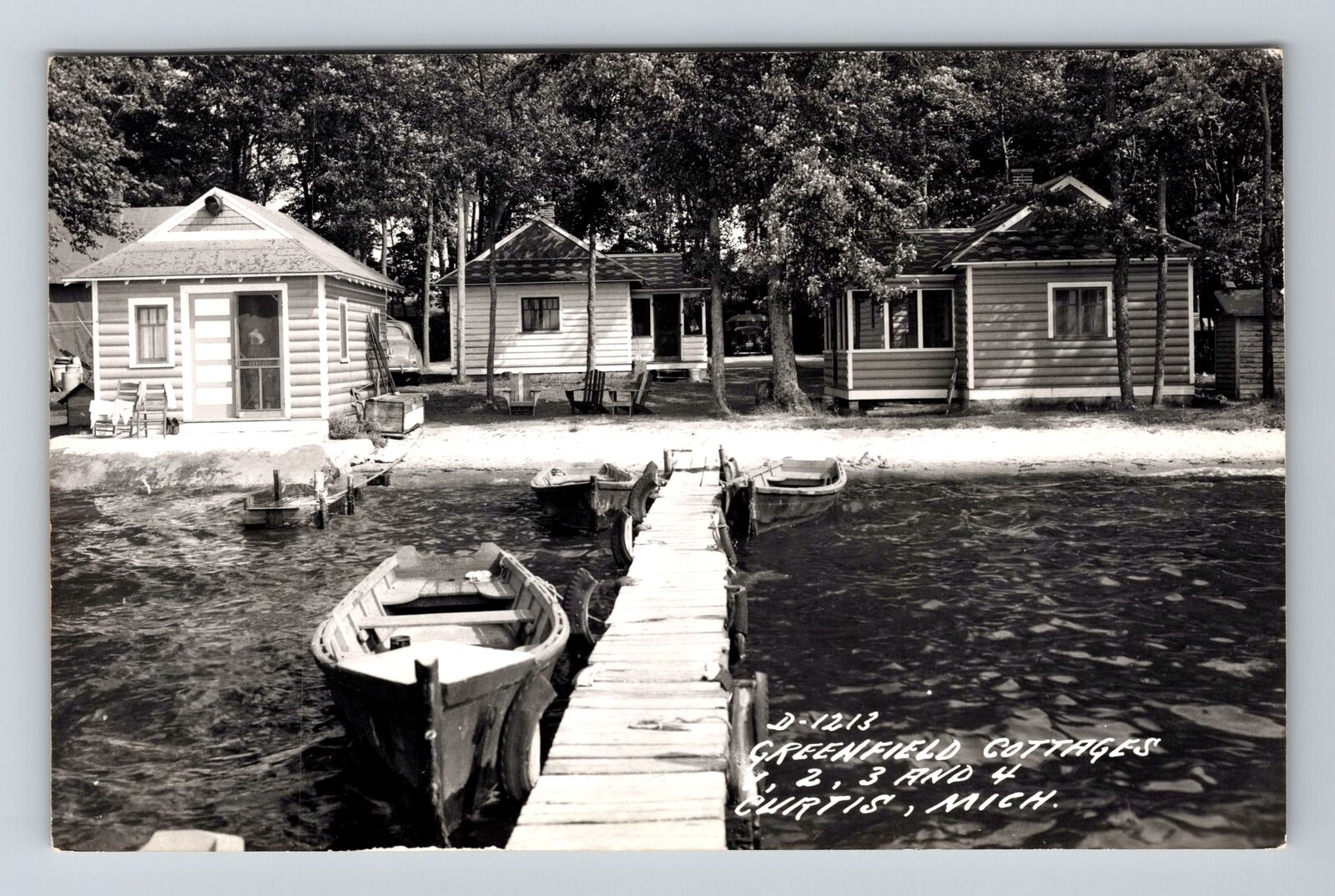 Curtis MI-Michigan RPPC Greenfield Cottages Dock Real Photo 1950 Old Postcard