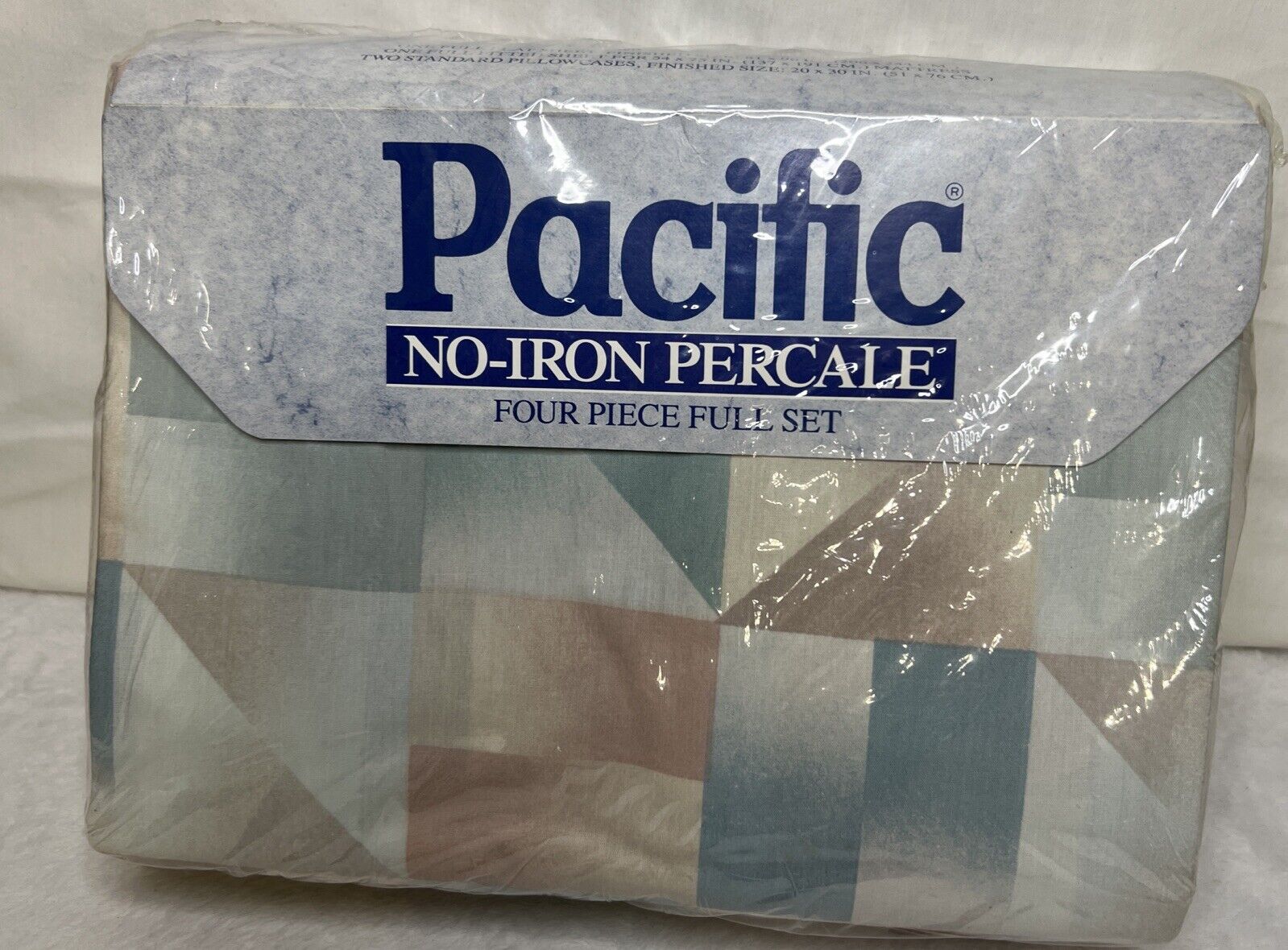 Vintage NEW Pacific Full Sheet Set Crystal Tan Flat/Fitted/2Pillowcase NO-IRON