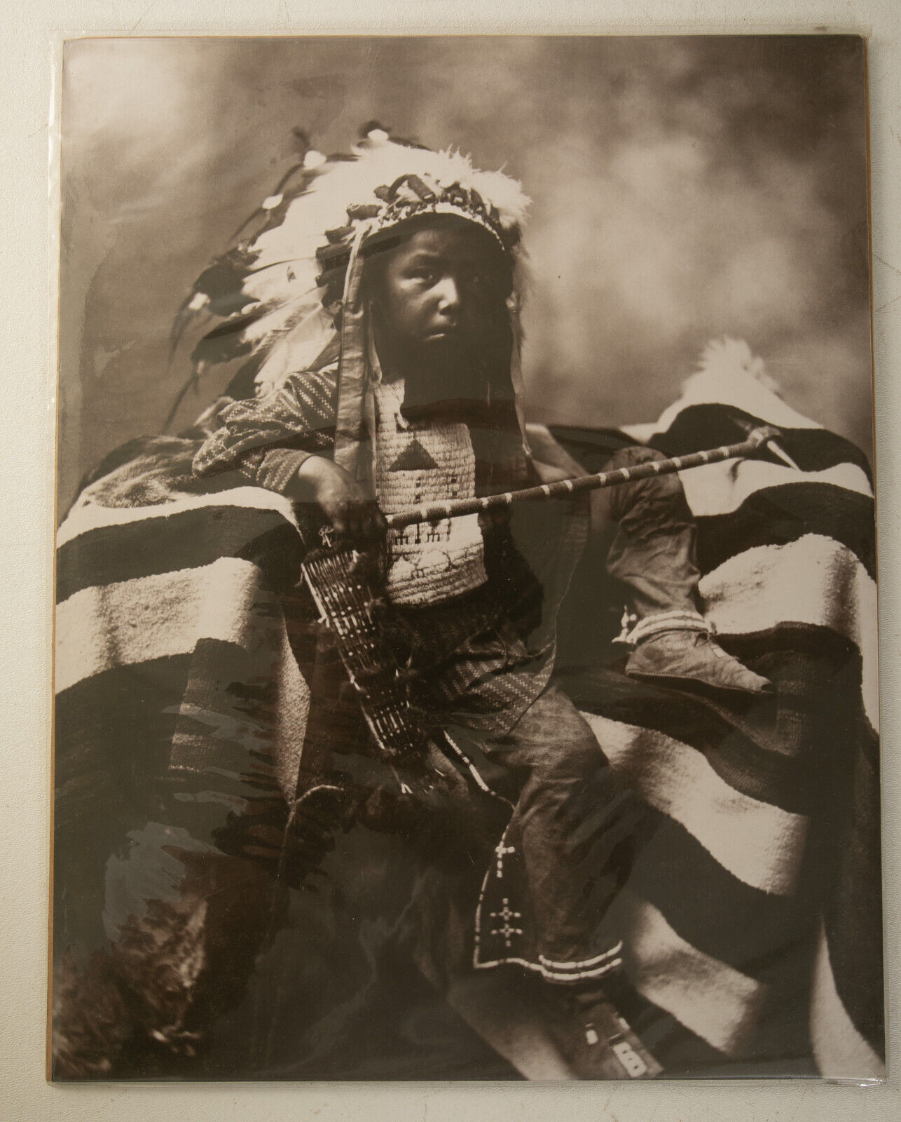 Native Boy Real American Indian Photograph (N5R) Headdress 1899 (JSF6) 11x14