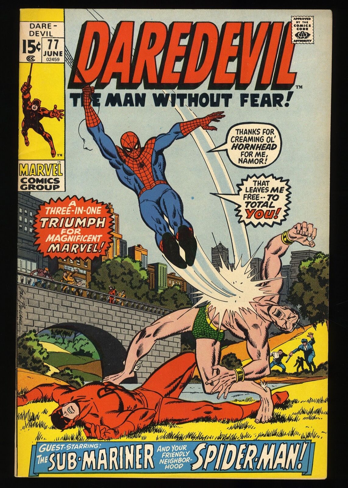 Daredevil #77 VF 8.0 Spider-Man Sub-Mariner Sal Buscema Cover Art Marvel 1971