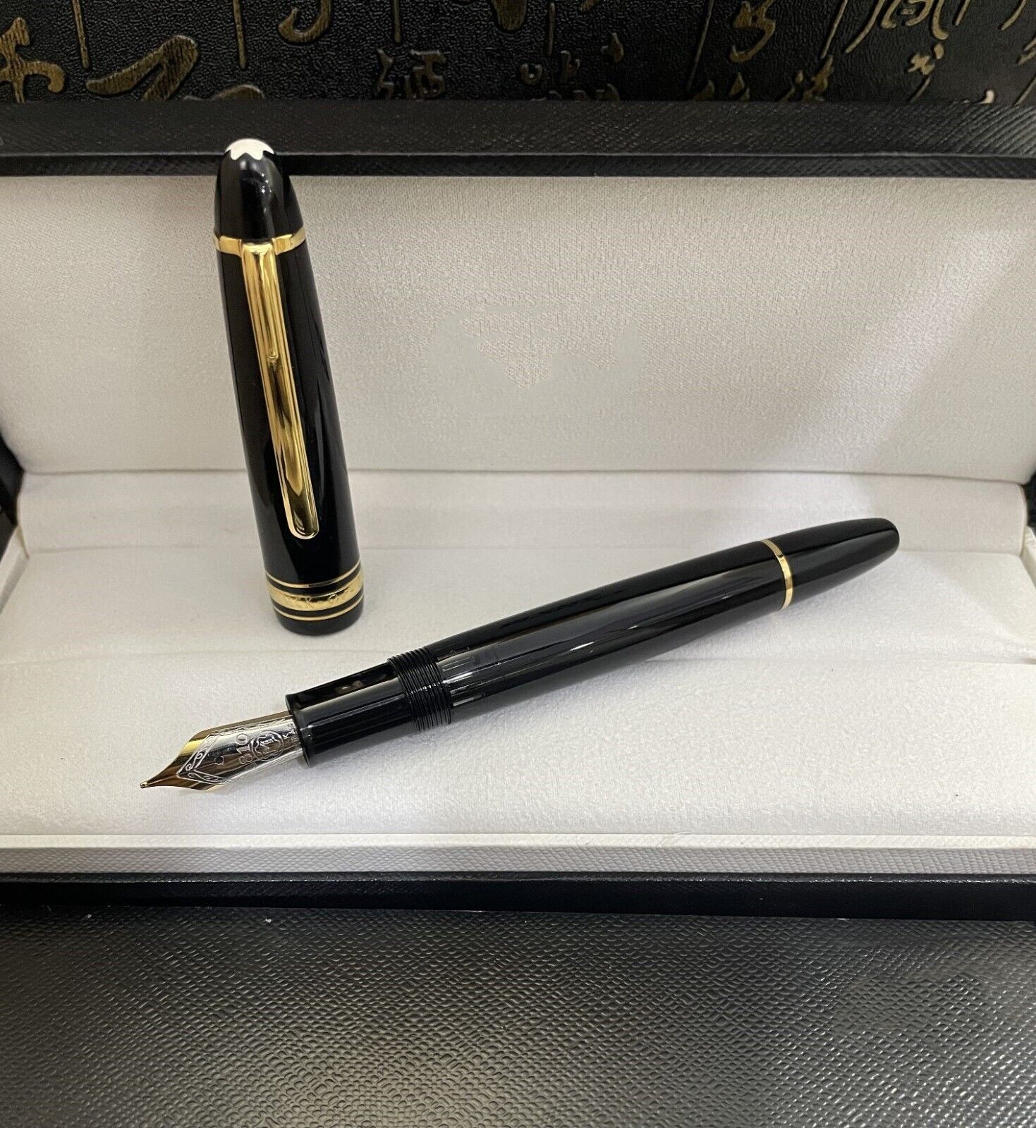 Deluxe Piston inking 146Series Black-Gold Clip M nib Fountain Pen No Box