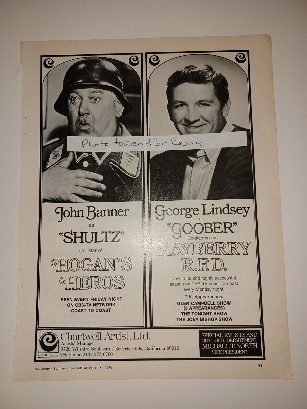 John Banner George Lindsey Shari Lewis Four Freshman 1970 8x11 Magazine Ad