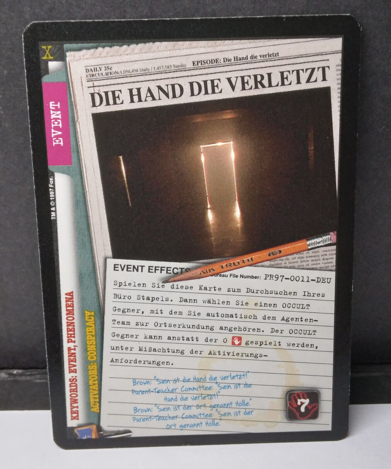 The X-Files Die hand Die Verletzt Promo card PR97-0011-DEU