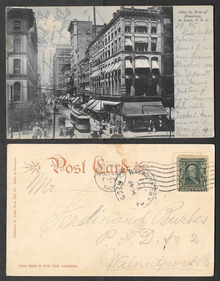 1905 Missouri Postcard - St. Louis - Olive Street Scene, West of Broadway