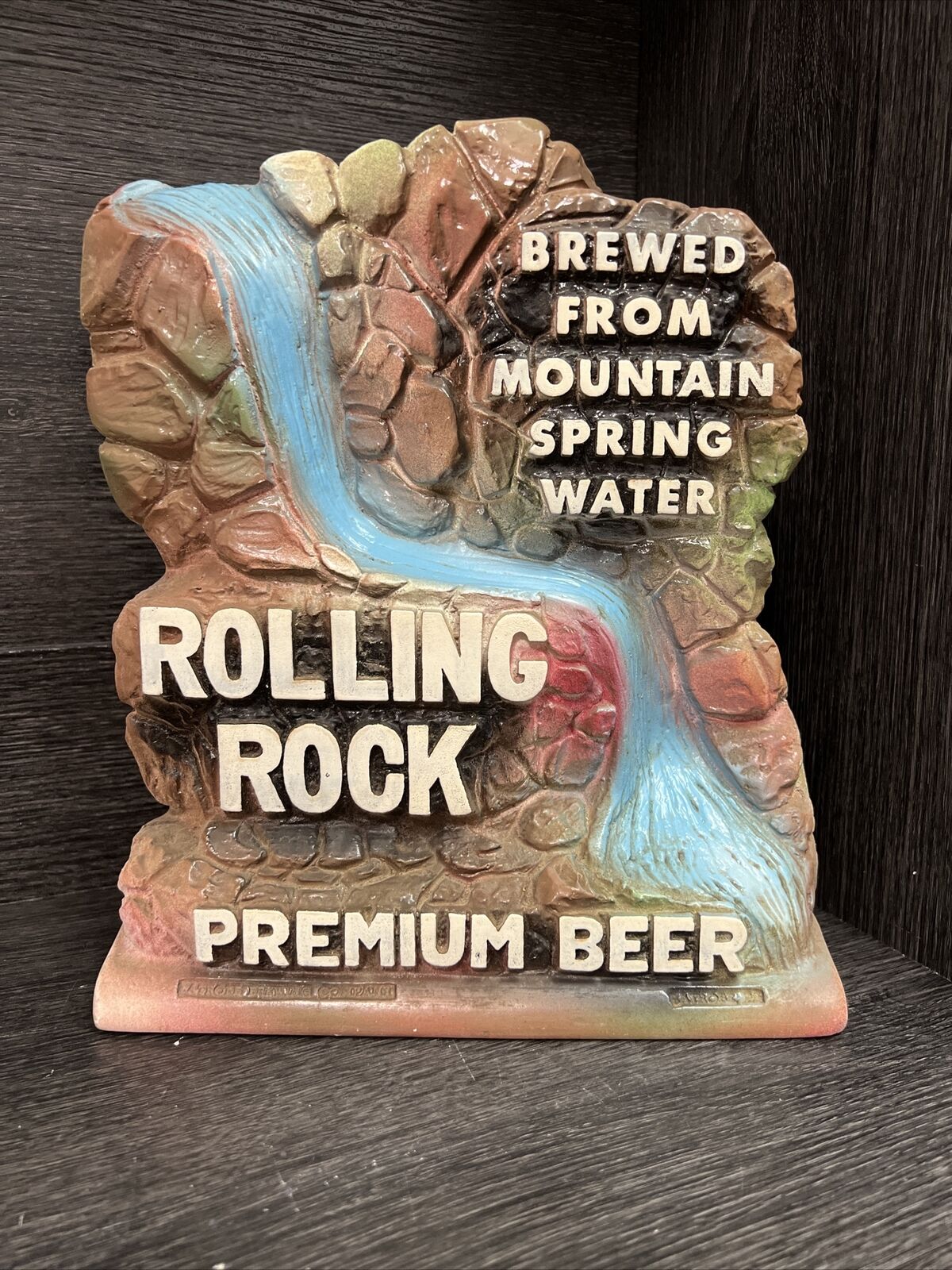 Vintage 1970s ROLLING ROCK Premium Beer Chalkware Sign Back Bar Advertising