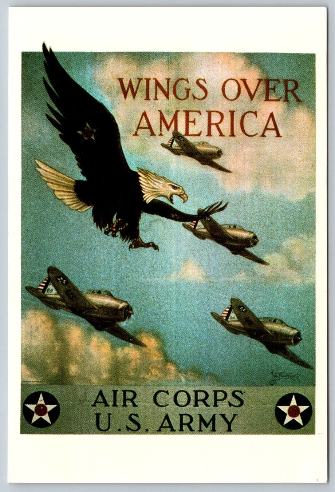 WINGS OVER AMERICA BY LT COL TOM B WOODBURN REPRO FAMOUS POSTER CHROME POSTCARD