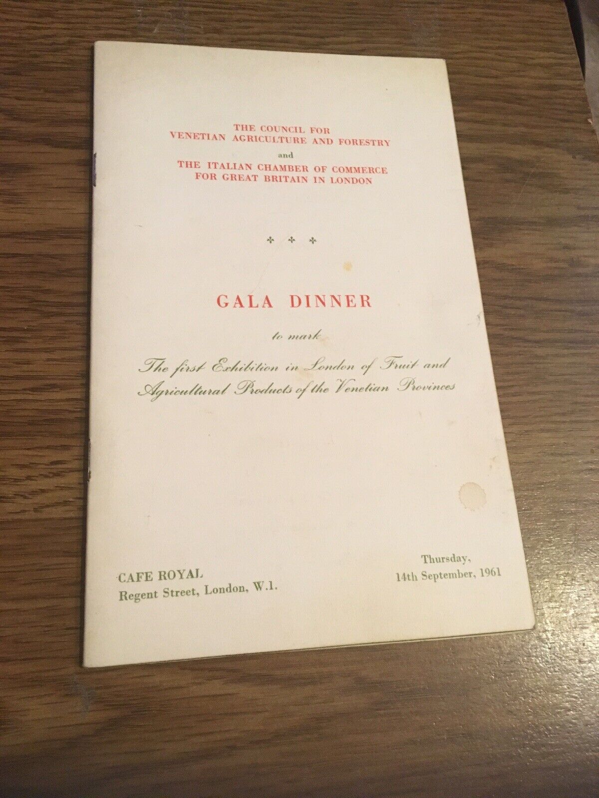 1961 Gala Dinner Menu Cafe Royal , London 