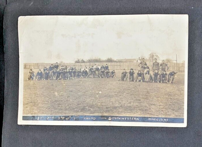 2 RPPC Postcards Winfield Kansas Southwestern Football Team Squads 1909