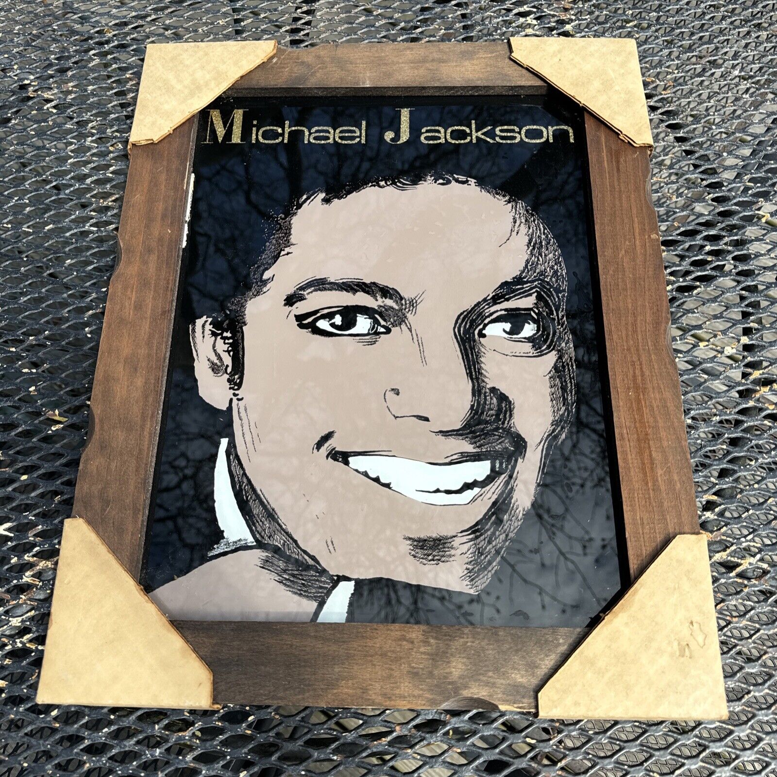 Vintage Carnival Glass Mirror Michael Jackson HUGE-Wood Glass Glitter-MINT Rare