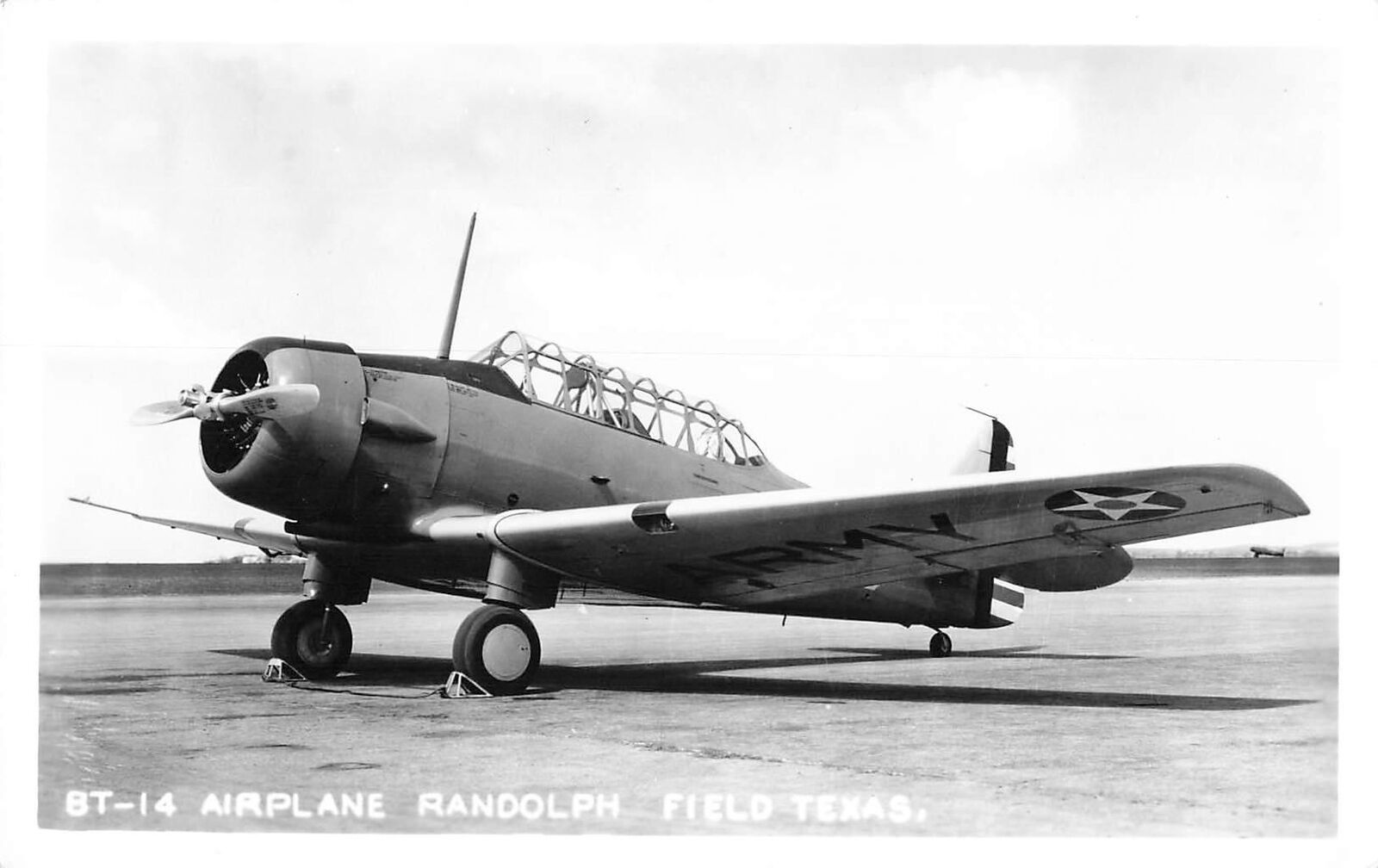 RPPC Exterior View, BT-14 Airplane, Randolph Field, Texas Real Photo WW2