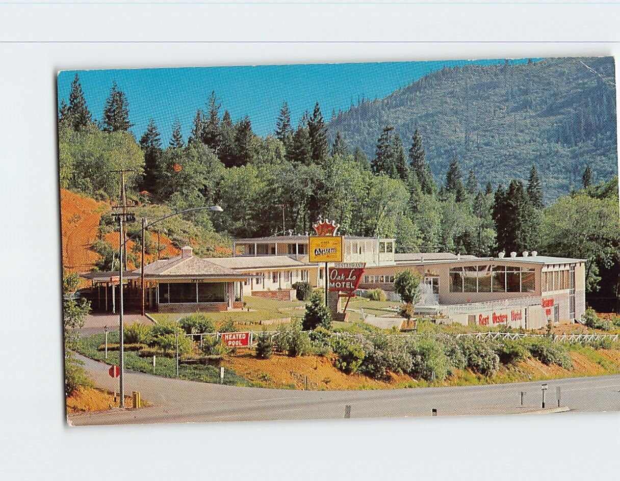 Postcard Oak-Lo Motels and House of Glass Restaurant Dunsmuir California
