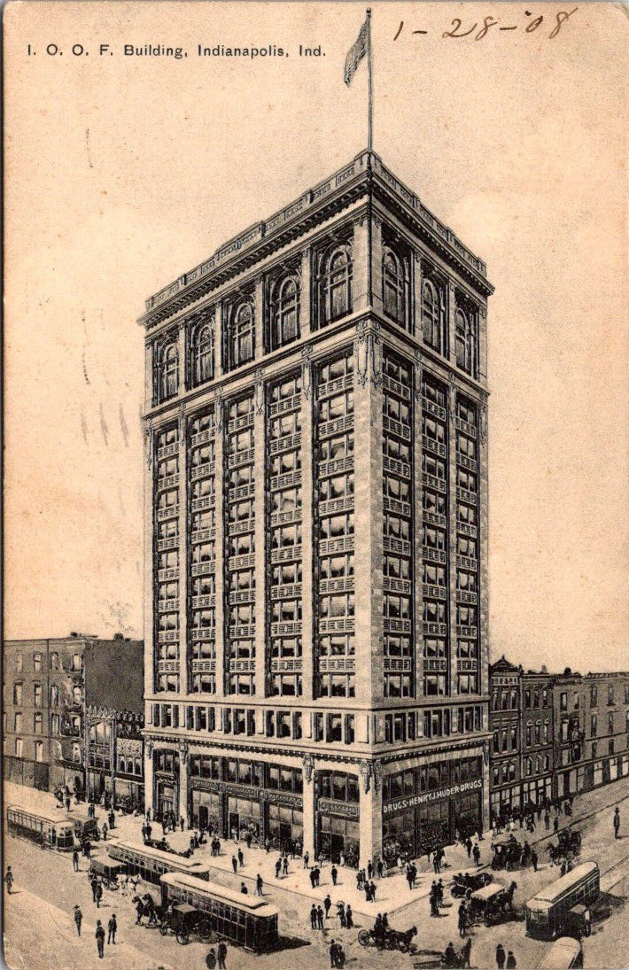 Indianapolis IN Indiana, IOOF Building Vintage Postcard Pm 1908