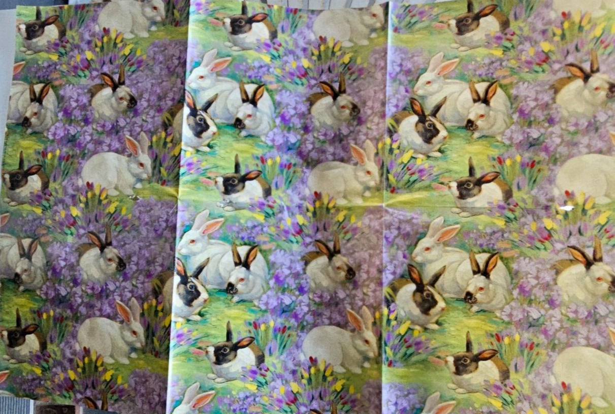 Vtg 1995 Hallmark Easter Bunnies Purple Flowers Gift Wrap 2 Sheets 20\