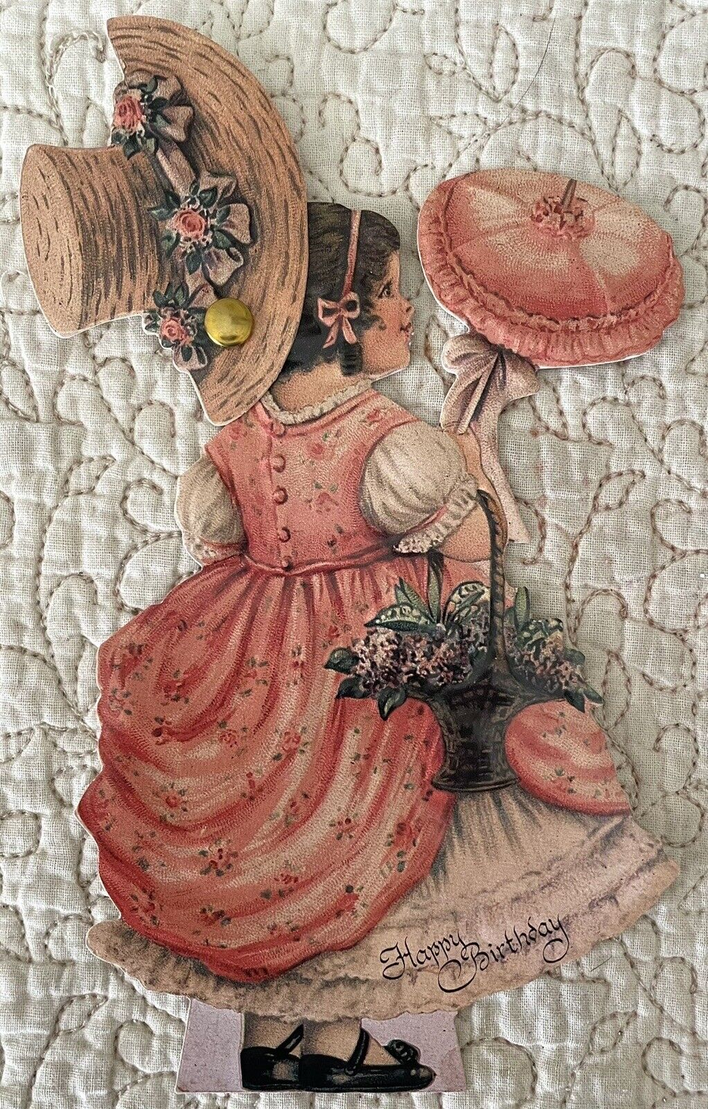 New Victorian Inspired Girl Moves Birthday Greeting Card NOS Old Print Factory