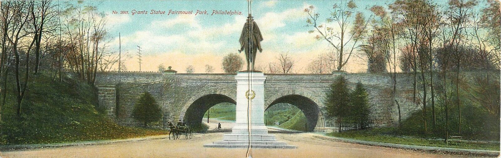UDB Fold Out Double Postcard; Fairmount Park, Philadelphia PA Grant's Statue