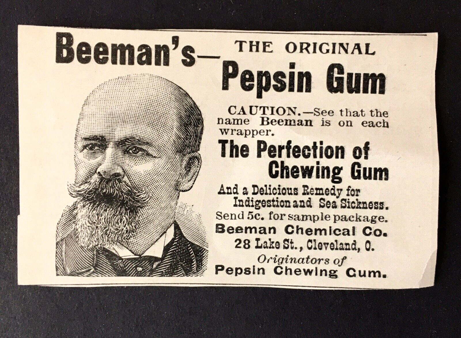 Beeman’s Pepsin Gum Ad-Indigestion-Sea Sickness-Quack Medicine 1890s Trimmed