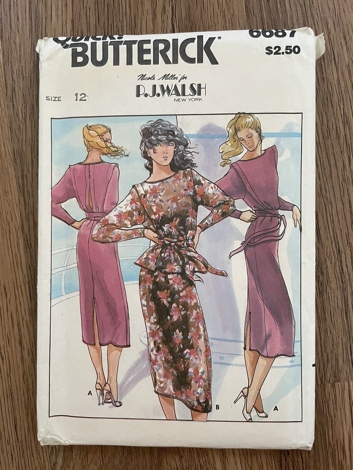 Vintage 1980’s Butterick Pattern 6687, Womens Dress, Top, & Skirt, Size 12, FF