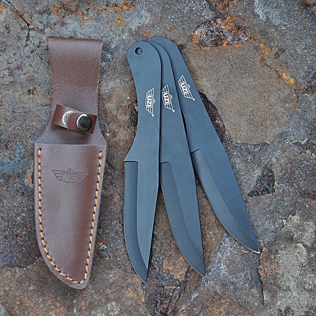 UZI 3-pack Throwing Knives w/ Leather Pouch