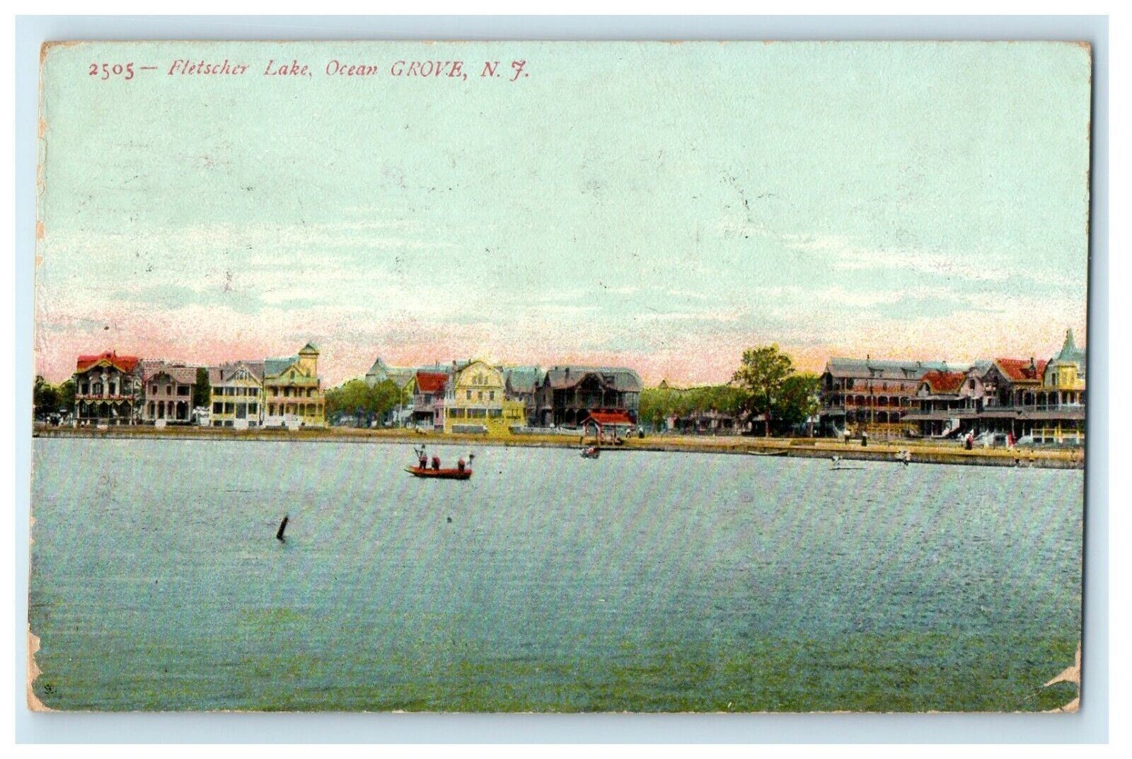 1907 View Of Fletscher Lake Boat Ocean Grove New Jersey NJ Antique Postcard