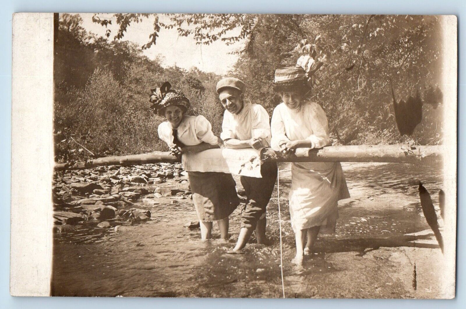 1911 Bedford Glens Park Tinkers Creek Wading Cleveland Ohio RPPC Photo Postcard