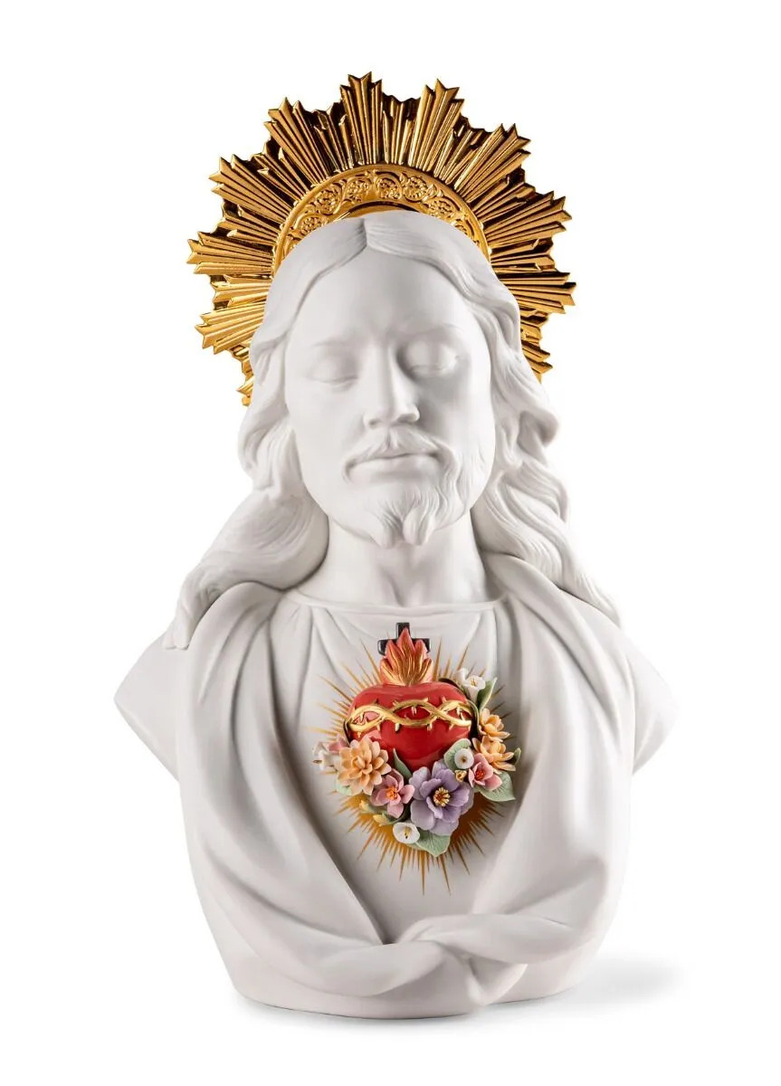 NEW LLADRO SACRED HEART OF JESUS FIGURINE #9711 BRAND NIB LARGE CROWN GOLD F/SH