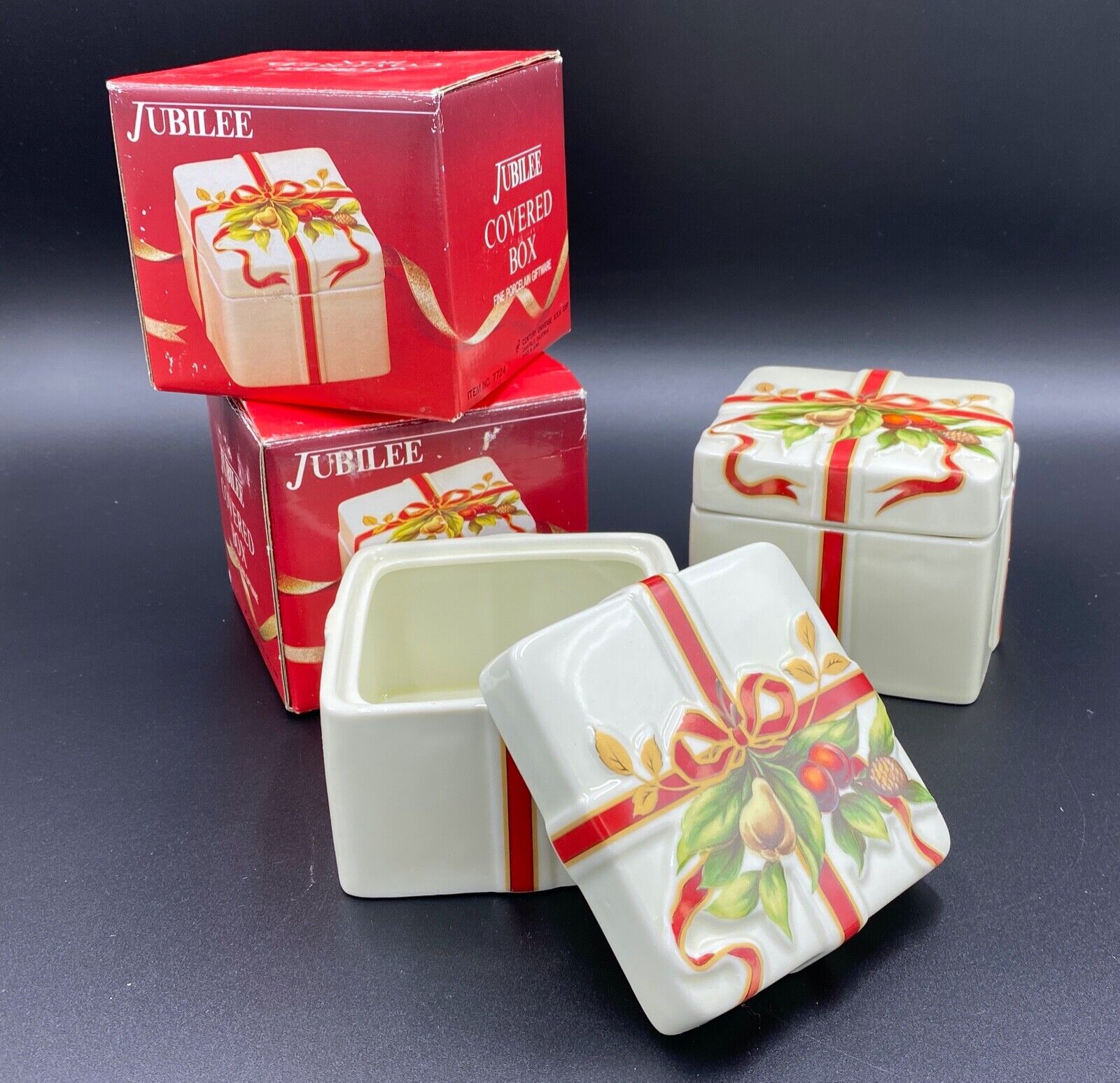Set of 2 Christmas Jubilee Covered Keepsake Boxes - Fine Porcelain Giftware