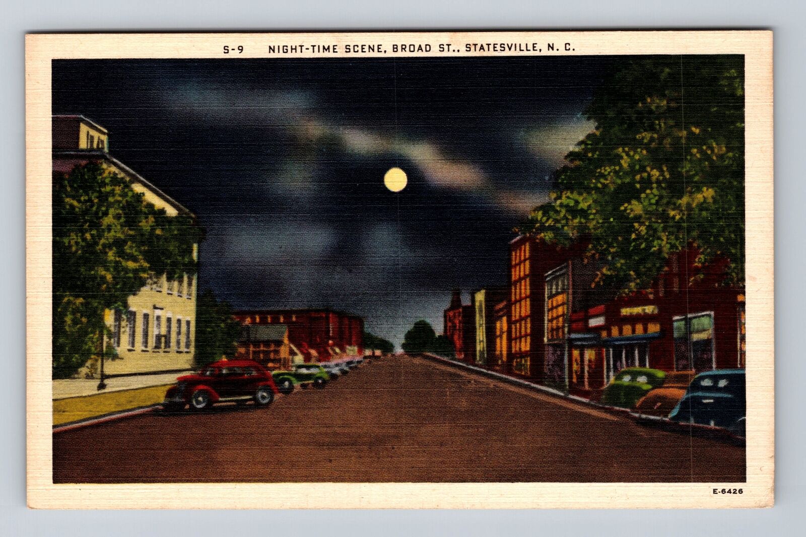 Statesville NC-North Carolina, Night Time Scene Broad Street Vintage Postcard