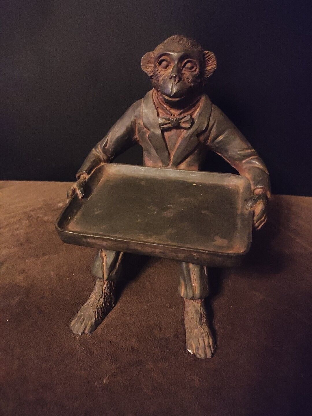 Vintage Monkey Butler With Tray -Business Card Trinket Holder - Resin 