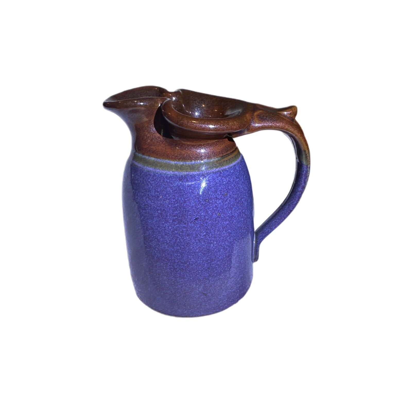 Handcrafted Glazed Pottery Jug-Pitcher Creamer Plum & Coffee Glazes Unique Spout