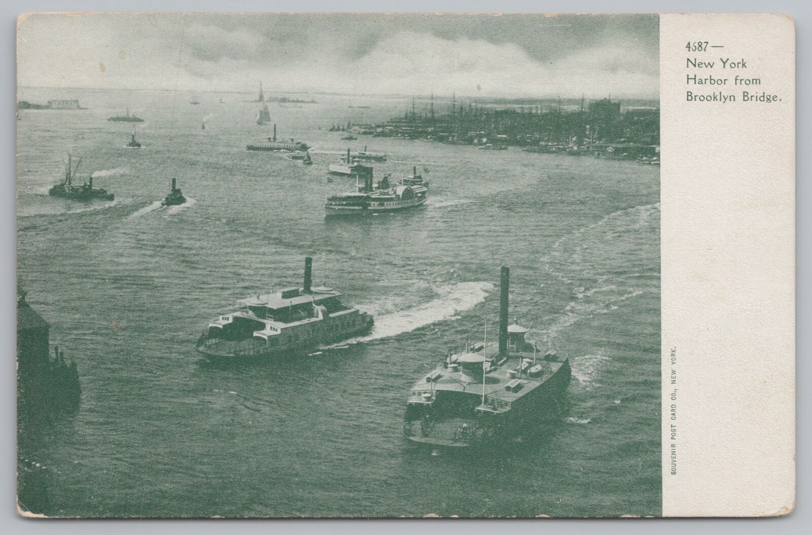 Transportation~Air View New York Harbor From Brooklyn Bridge~Vintage Postcard