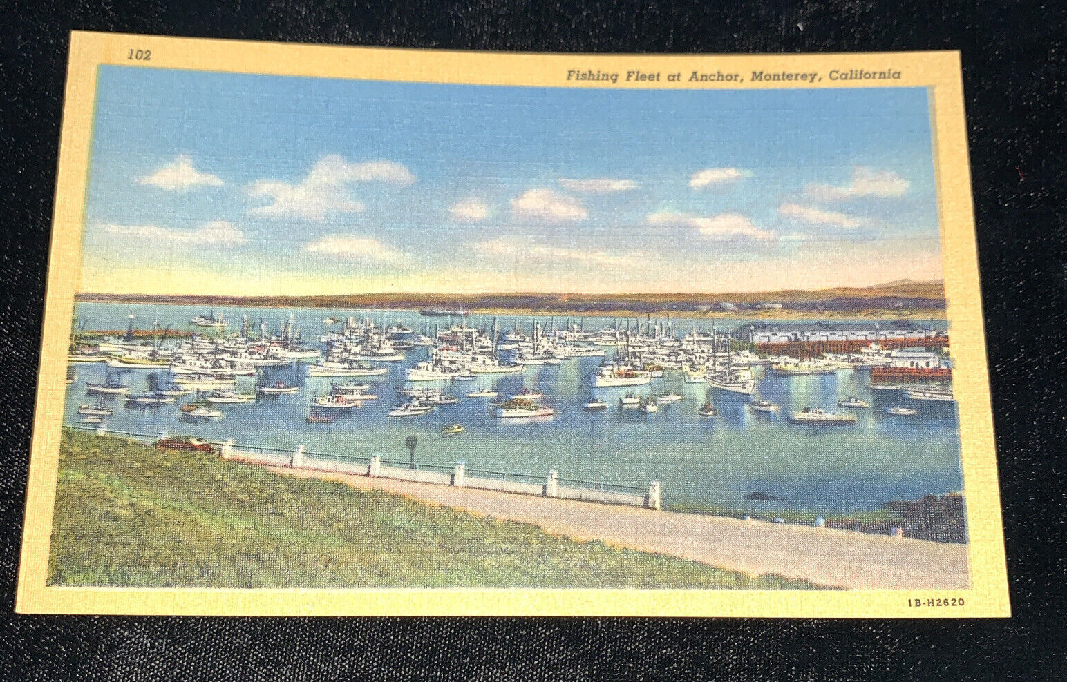 Monterey California CA Fishing Fleet Boats At Anchor Bay Linen Postcard 1940s