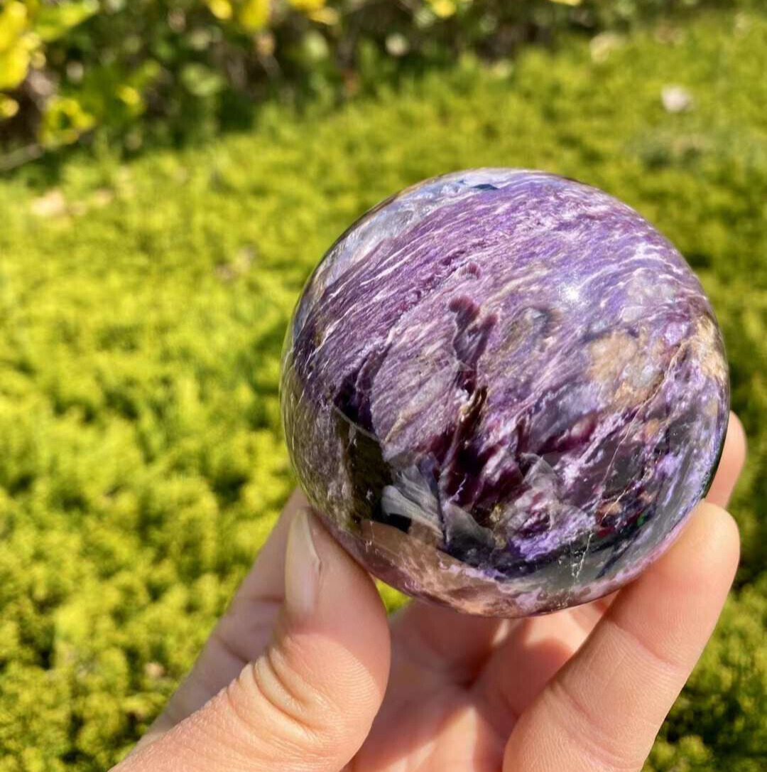 386g  TOP Natural Charoite Quartz Polished Sphere Crystal Energy Ball Decor