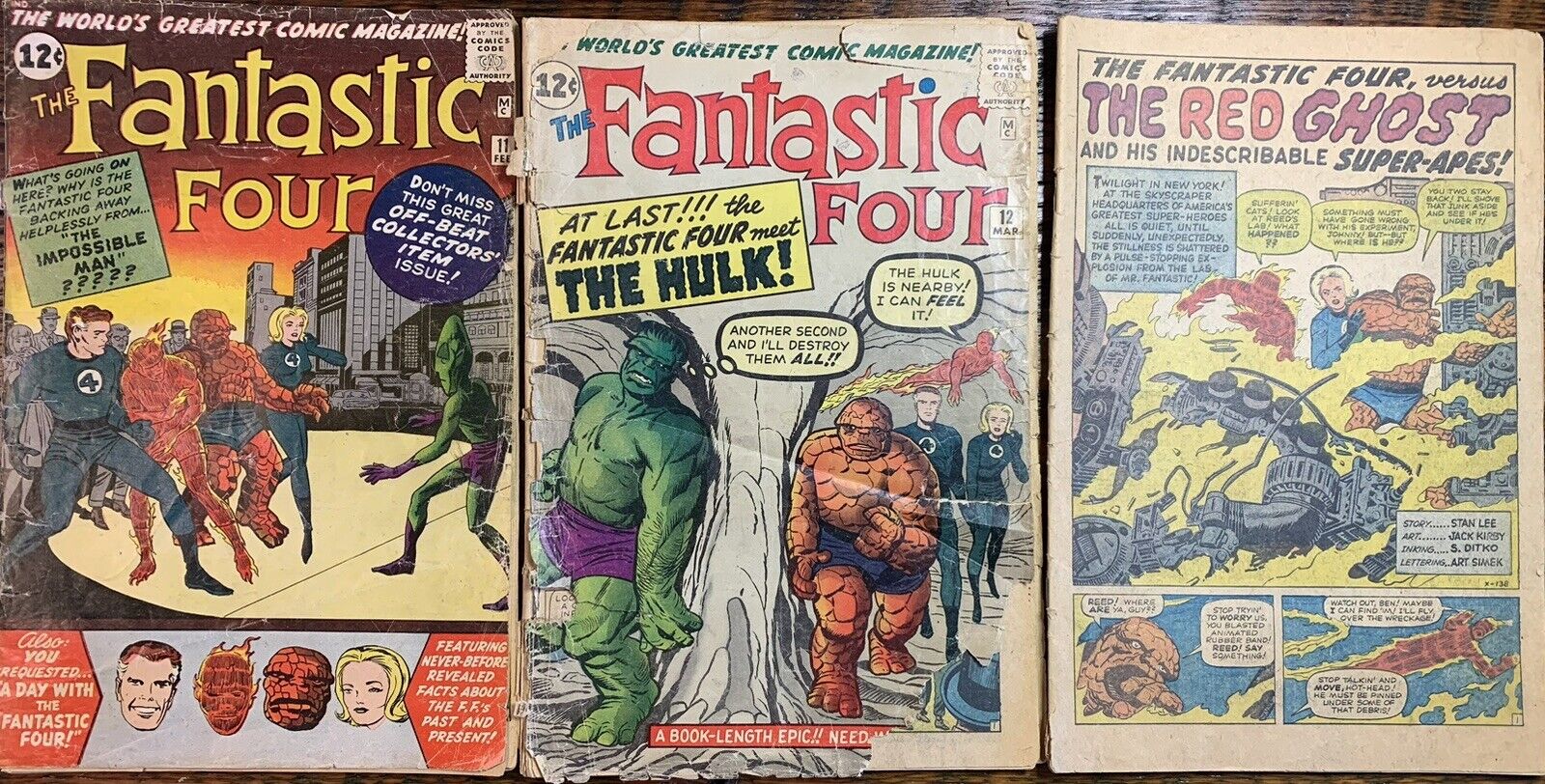Fantastic Four 11 12 13 (3 Book Lot) Marvel 1962 Low Grade Coverless